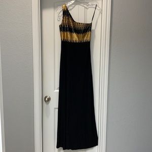 Black and gold sequin off the shoulder party dress